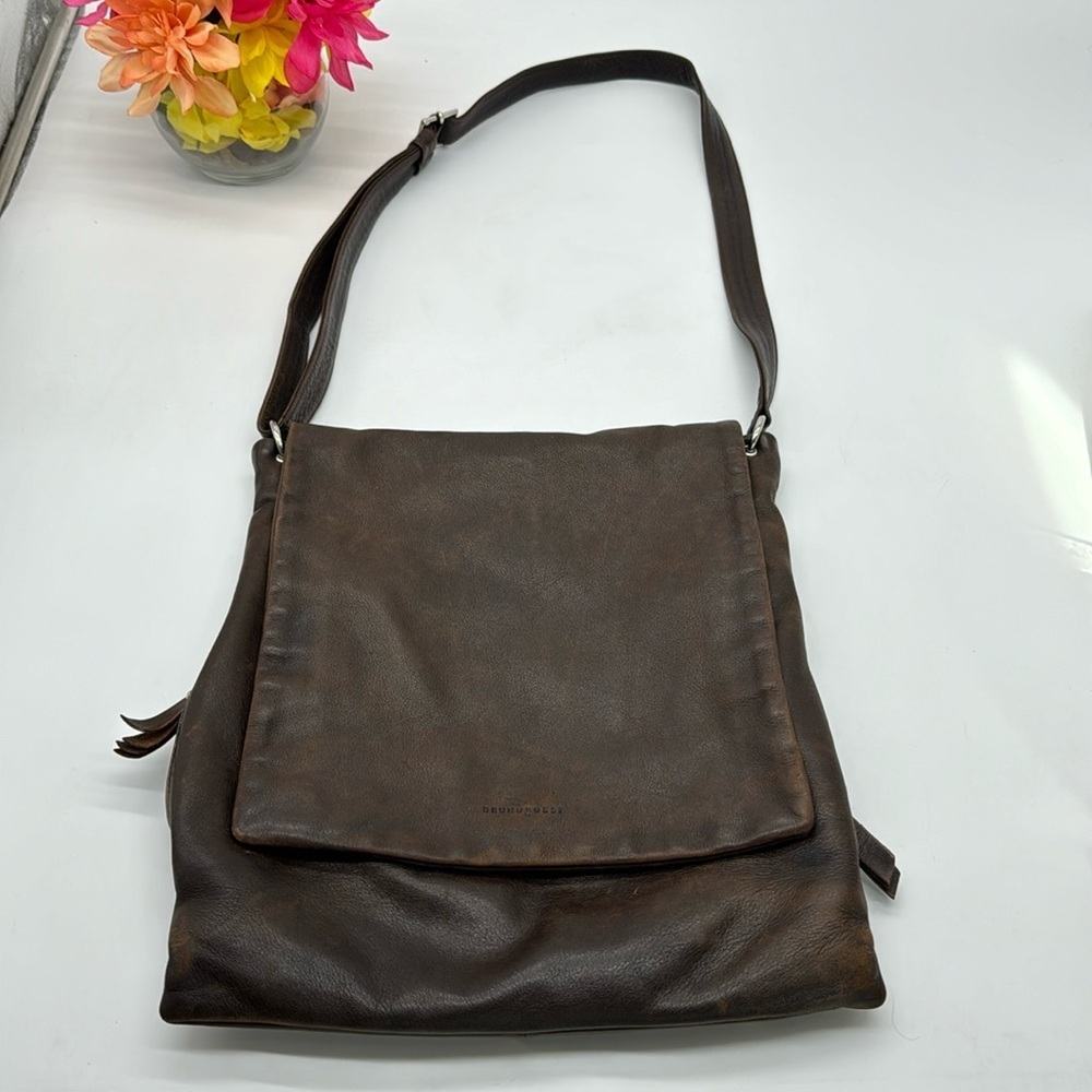 Bruno Rossi Brown Leather Messenger Style Crossbody Bag Made in Italy MCB6734R